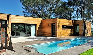 In-ground pool with wood house