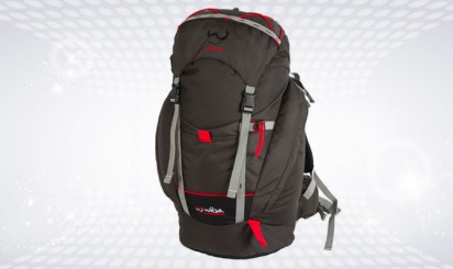 Large black and red hiking backpack